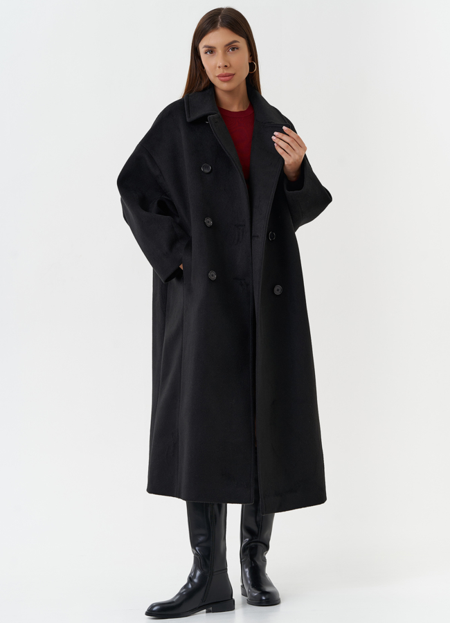 Длинное пальто черного цвета модель № 28101 универмаг малина