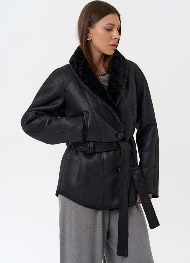 Женская дубленка из эко замши в стиле ретро модель № 31413 универмаг малина