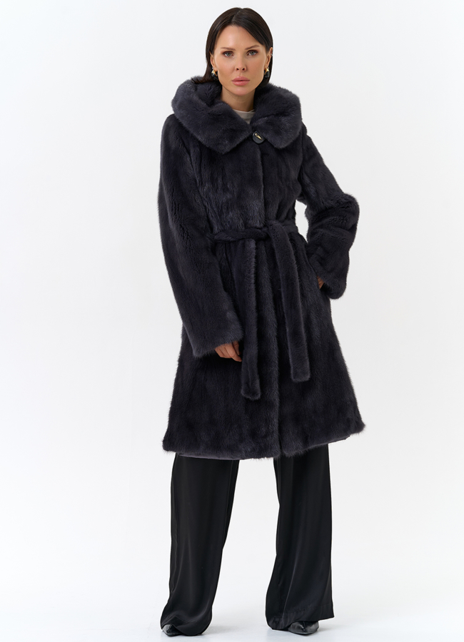 фото Норковая шуба с поясом модель № 31158
