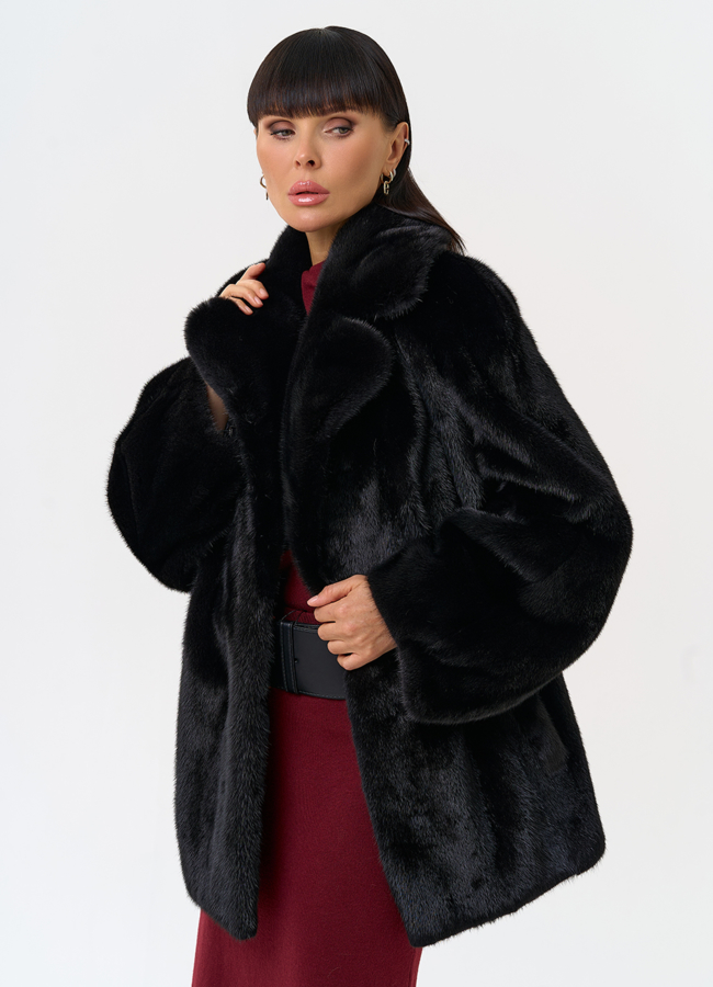 Женская шуба из скандинавской норки с английским воротником модель № 31637 универмаг малина