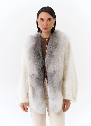 Шуба из норки с отделкой из меха лисы фото