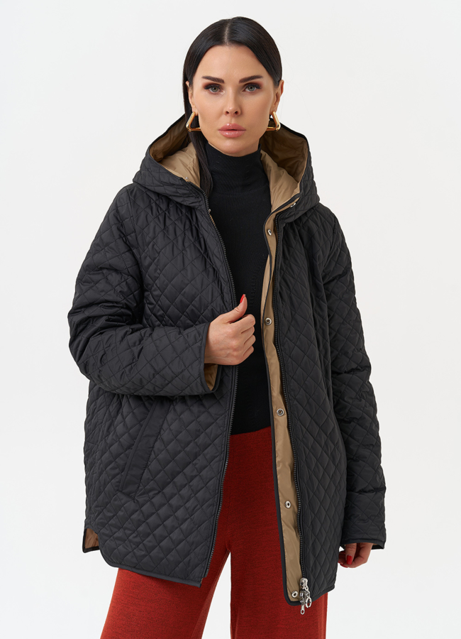 Женская двухсторонняя куртка с капюшоном модель № 30016 меха малина