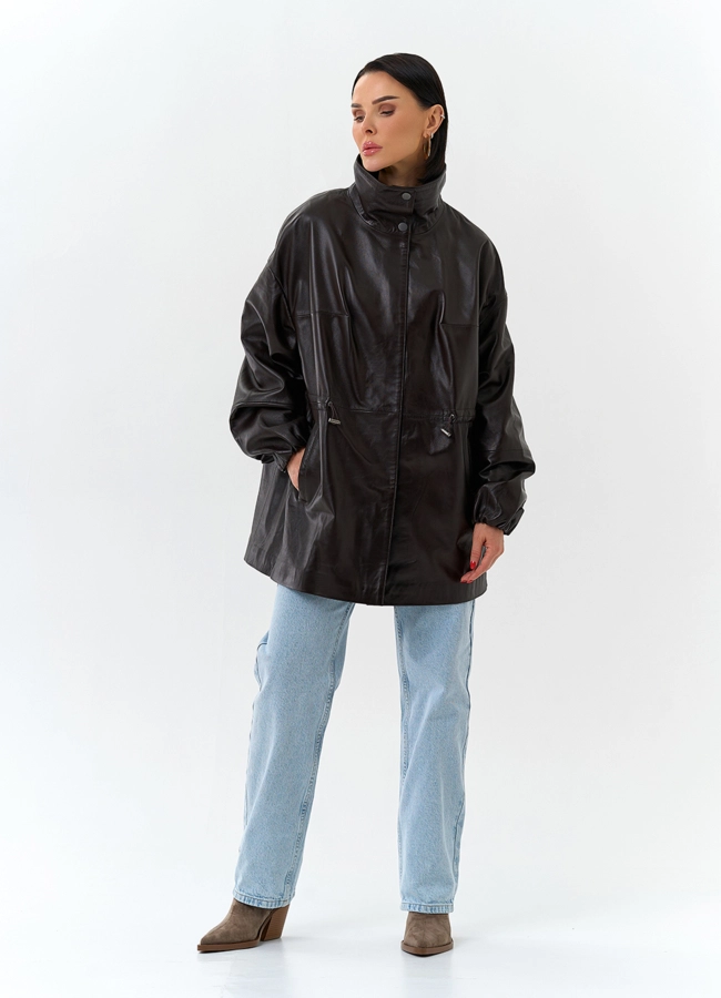 Куртка из натуральной кожи с воротником стойка модель № 32871 в кредит