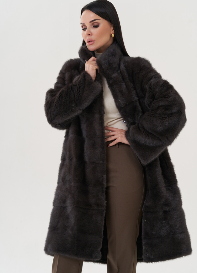 Шуба из норки с воротником стойка модель № 25916 универмаг малина