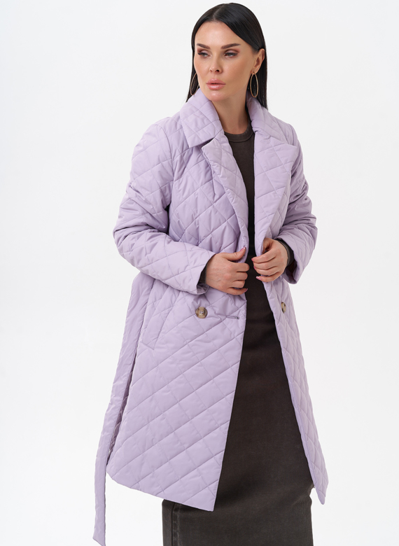 Женское стеганое полупальто с поясом