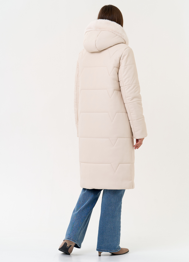 Женское пальто из эко кожи с капюшоном модель № 30730 в кредит