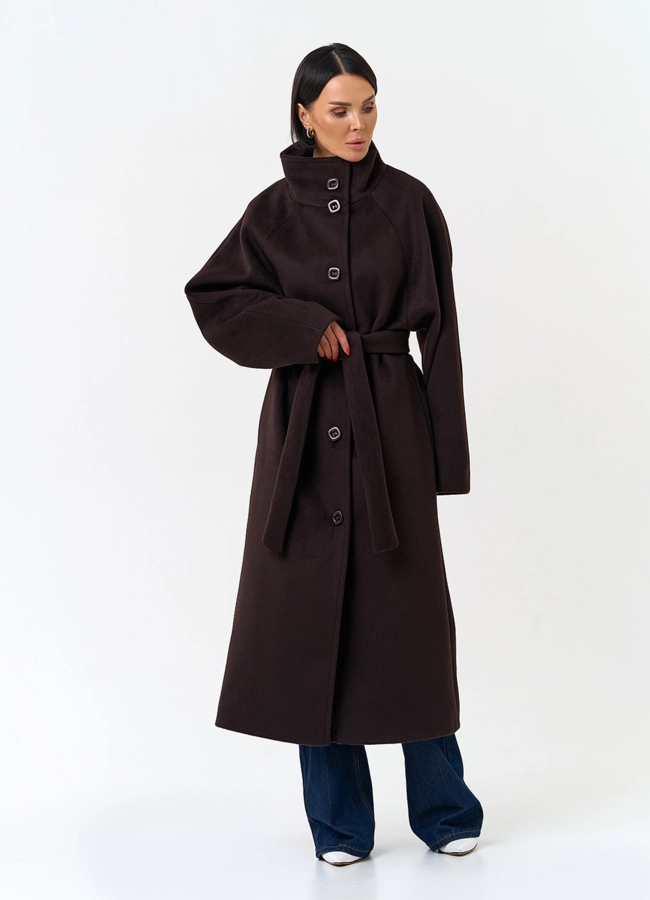 Женское длинное пальто с воротником стойкой модель № 34145 универмаг малина фото