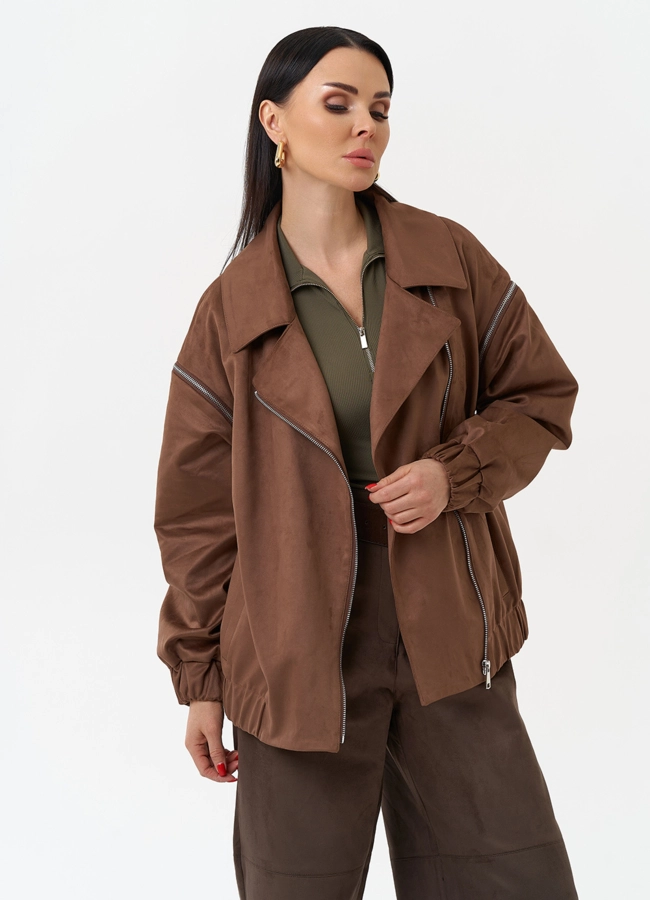 Куртка бомбер из эко замши со съемными рукавами модель № 30057 универмаг малина