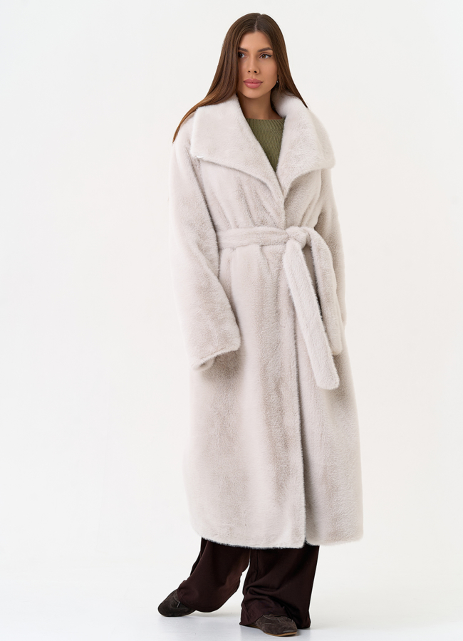 Длинная шуба из эко меха с отложным воротником модель № 31273 меха малина