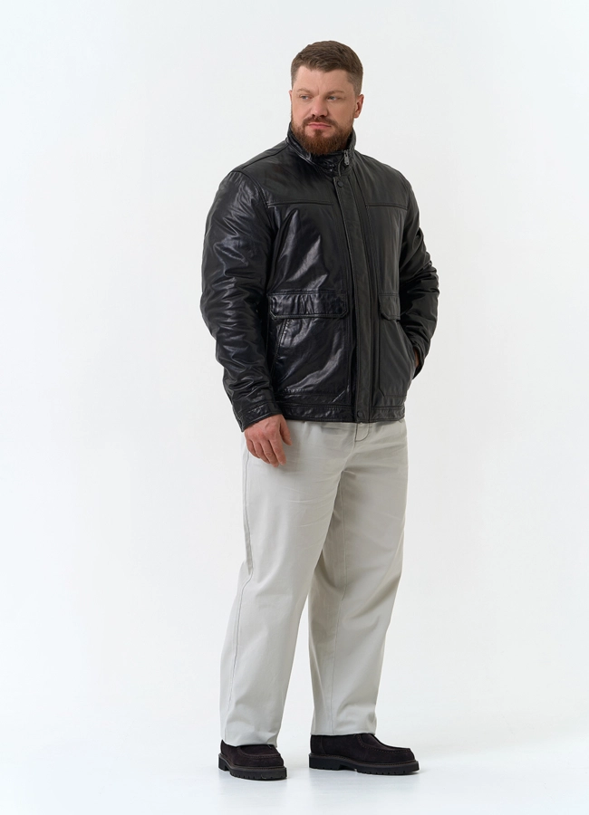 фото Мужская утепленная куртка из натуральной кожи модель № 33106 фото