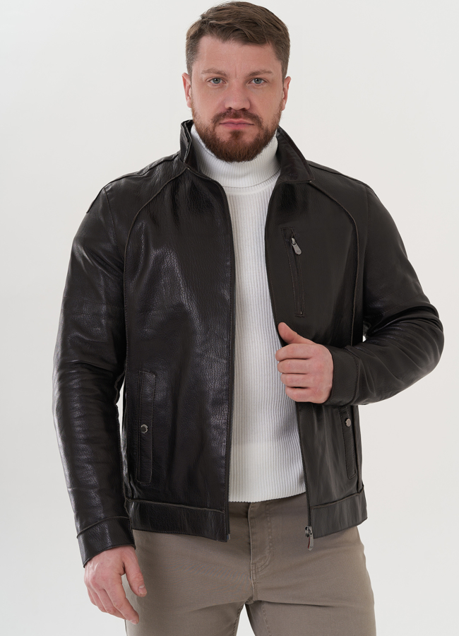 Мужская кожаная куртка с капюшоном модель № 24388 универмаг малина