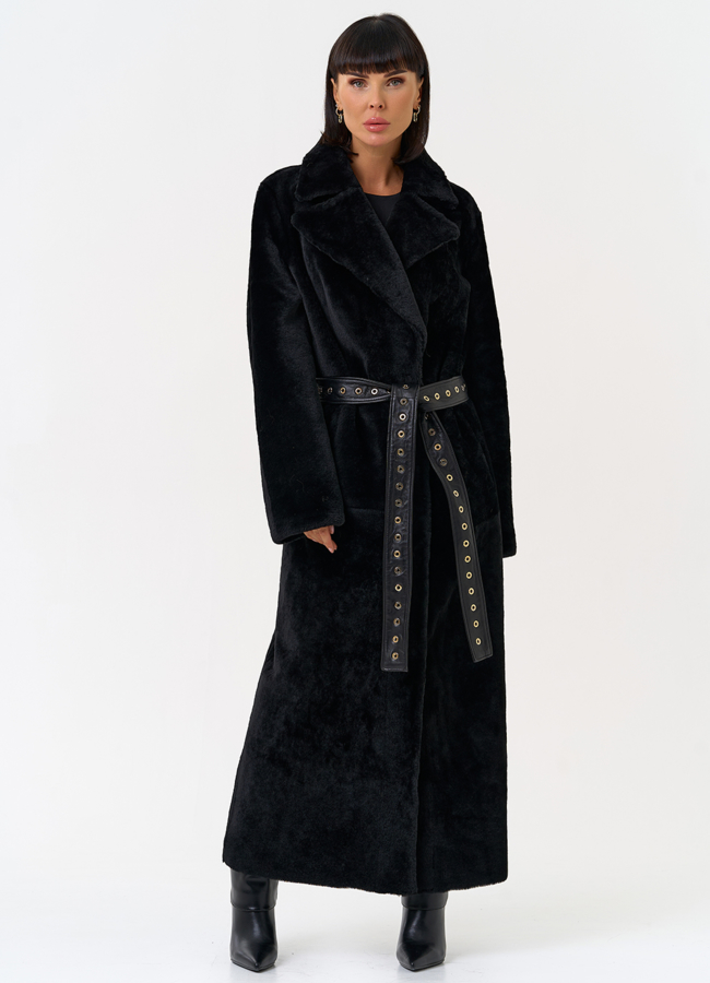 Женская натуральная дубленка с двойным поясом модель № 31612 универмаг малина