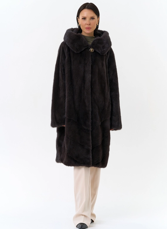Шуба из норки с капюшоном