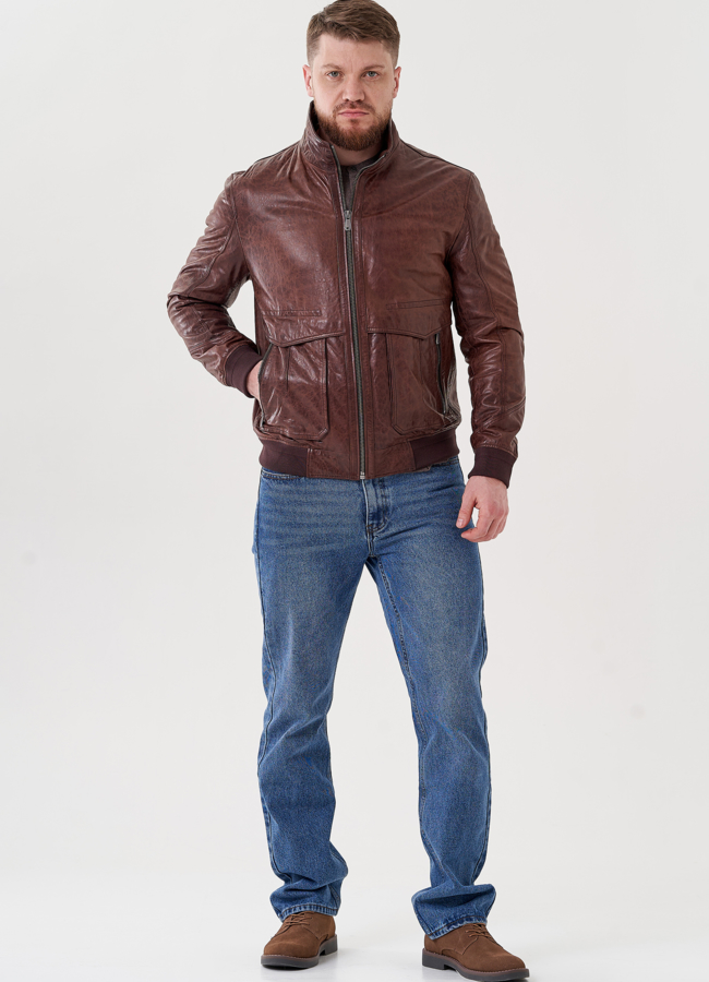 фото Куртка бомбер из натуральной кожи  модель № 24435