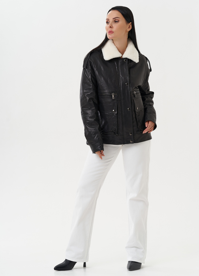 фото Утепленная куртка-пилот из натуральной кожи модель № 28113