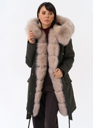 Женская парка с капюшоном из меха песца фото