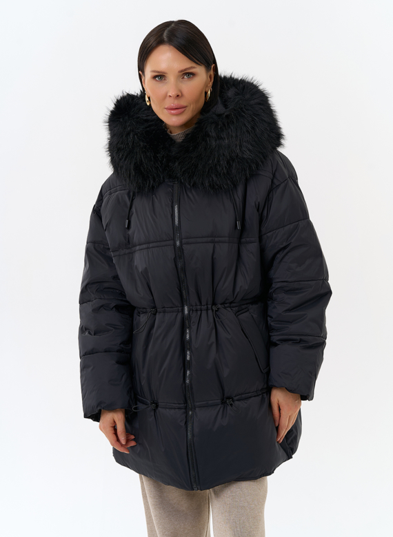 Женский пуховик с отделкой из искусственного меха