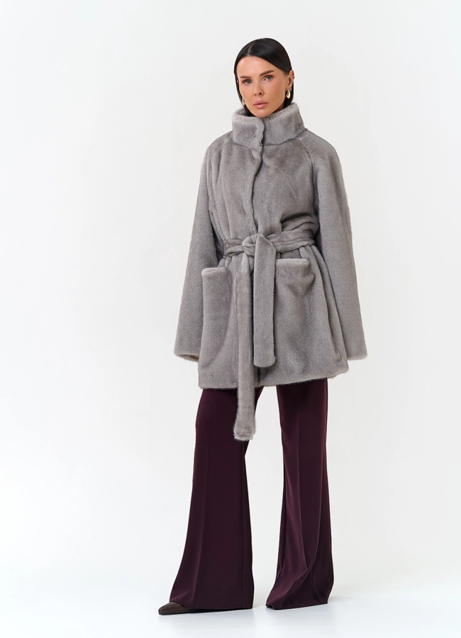 Женское пальто из эко меха модель № 33874 универмаг малина