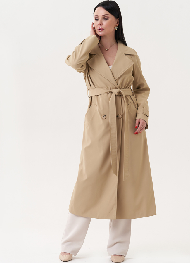 фото Плащ бежевого цвета с английским воротником модель № 27217
