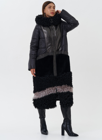 Комбинированный пуховик с капюшоном