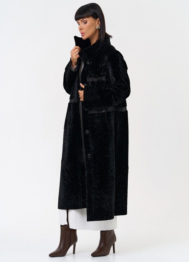 Женская двухсторонняя дубленка черного цвета модель № 31476 универмаг малина