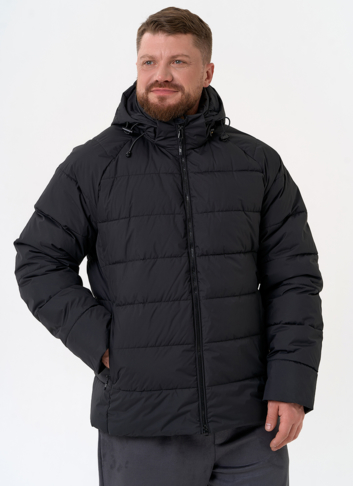 Мужской пуховик черного цвета с капюшоном Мужской пуховик черного цвета с капюшоном