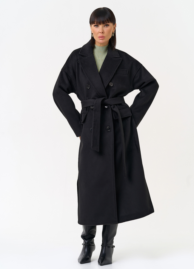 Женское двубортное пальто черного цвета модель № 31623 в рассрочку