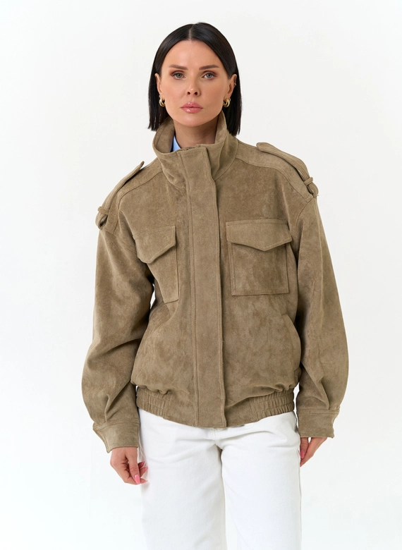 Женская куртка бомбер из эко замши