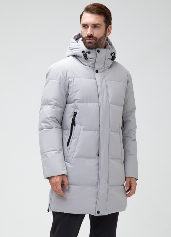 Мужской пуховик с капюшоном  модель № 28404 меха малина