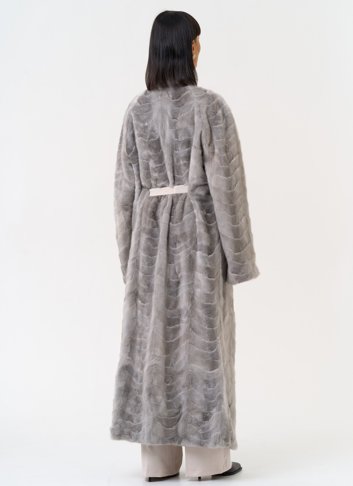 Длинная шуба из меха норки с поясом