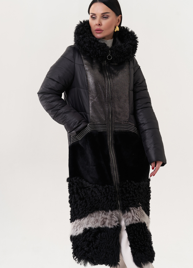 Комбинированный пуховик с капюшоном модель № 26913 универмаг малина