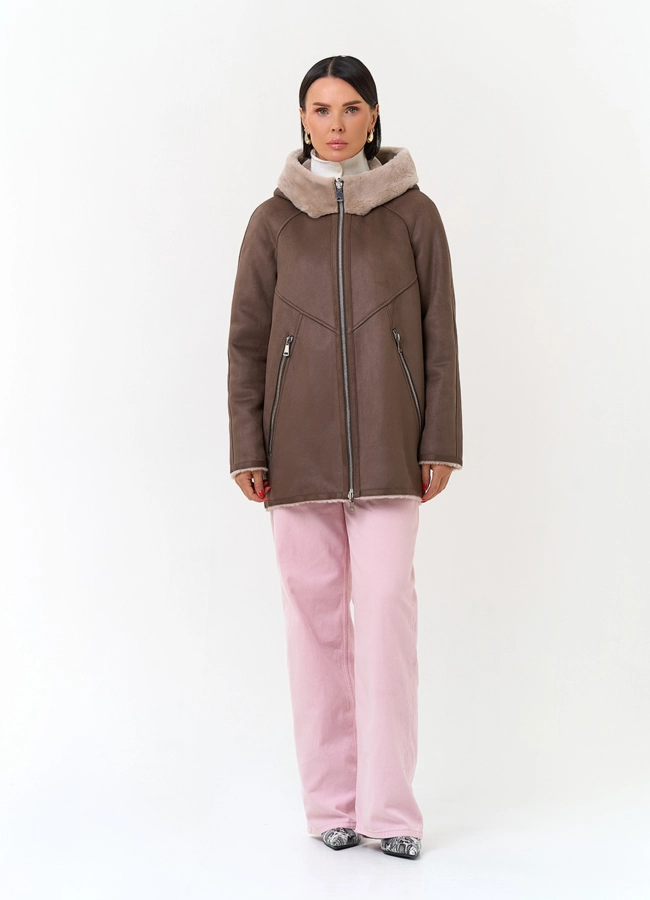 Женская дубленка из эко замши модель № 33889 в кредит