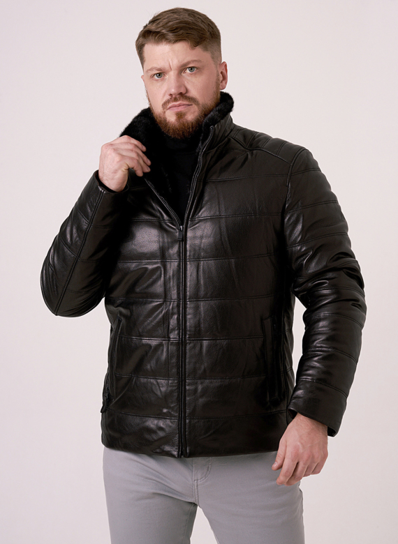 Мужской пуховик из натуральной кожи 