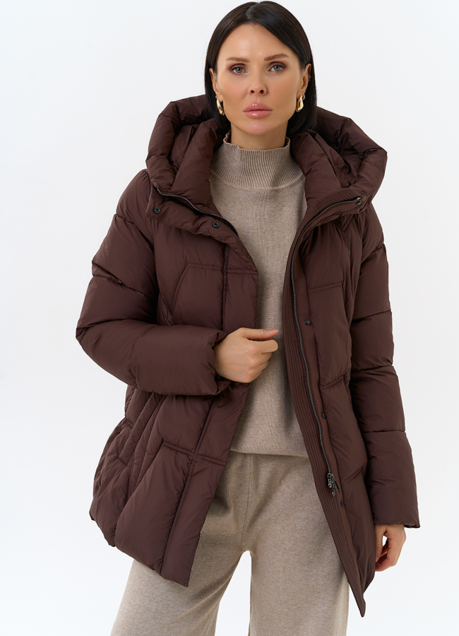 Женский пуховик с поясом модель № 32040 универмаг малина