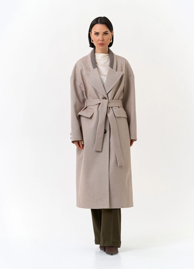 Женское пальто с акцентным воротником модель № 32812 универмаг малина
